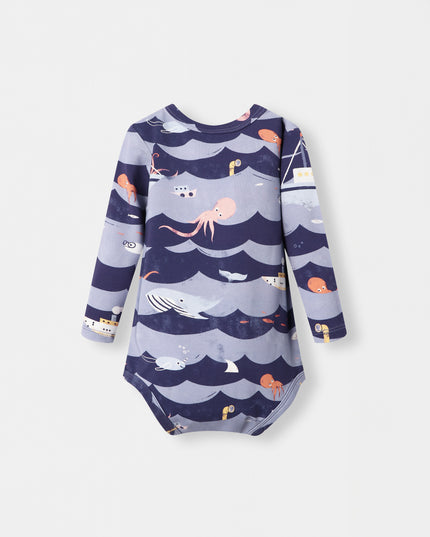 Pocket Long Sleeve Magnetic Bodysuit - Ocean Snuggles - Atlas & Maya