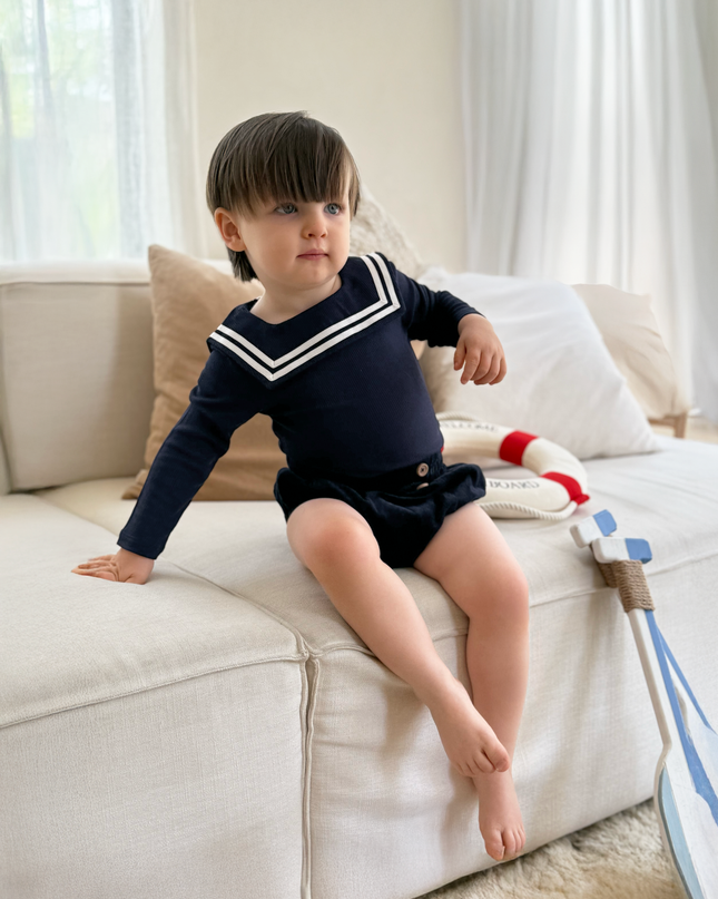 Nautical Bodysuit + Sailor Short - Navy Blue