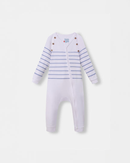 Captain Cuddle Playsuit - White & Blue (Footless)