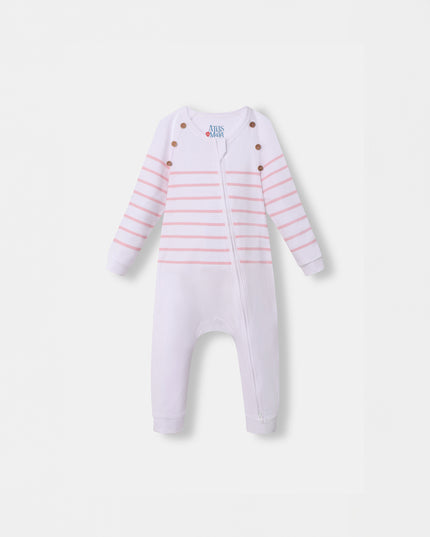 Captain Cuddle Playsuit - White & Pink (Footless)