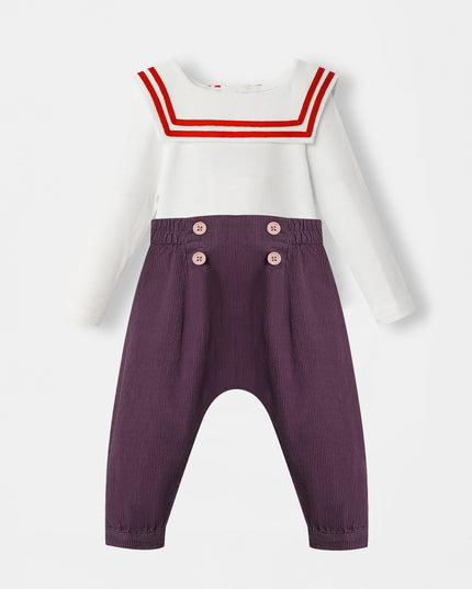Nautical Bodysuit + Sailor Pant - White/Plum