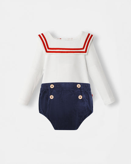 Nautical Bodysuit + Sailor Short - White/Navy