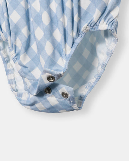 Peter Pan Bubble Magnetic Romper - Sky Blue Plaid - Atlas & Maya