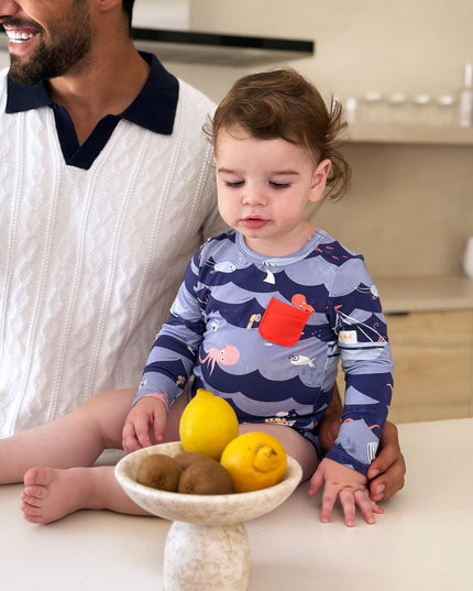 Pocket Long Sleeve Magnetic Bodysuit - Ocean Snuggles