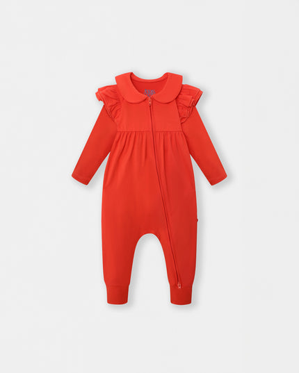 Ruffle Truffle Playsuit - Coral (Footless)