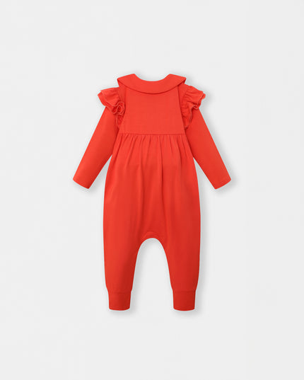 Ruffle Truffle Playsuit - Coral (Footless)