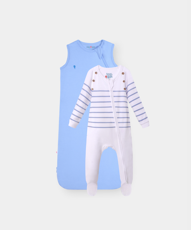 The Sleep Edit Duo | Essential Sleep Sack & Captain Cuddle | Frost Blue