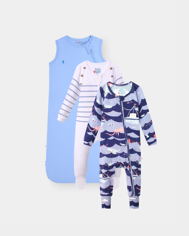 The Sleep Edit · Trio | Sleep Sack, Captain Cuddle & Ocean Snuggles | Frost Blue