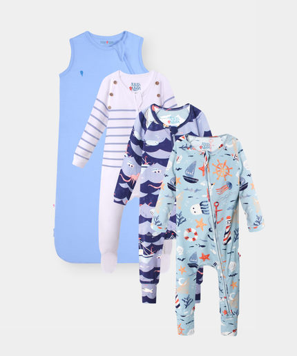 The Sleep Edit · Full Set | Sleep Sack, Captain Cuddle, Ocean Snuggles & Anchor Away | Frost Blue