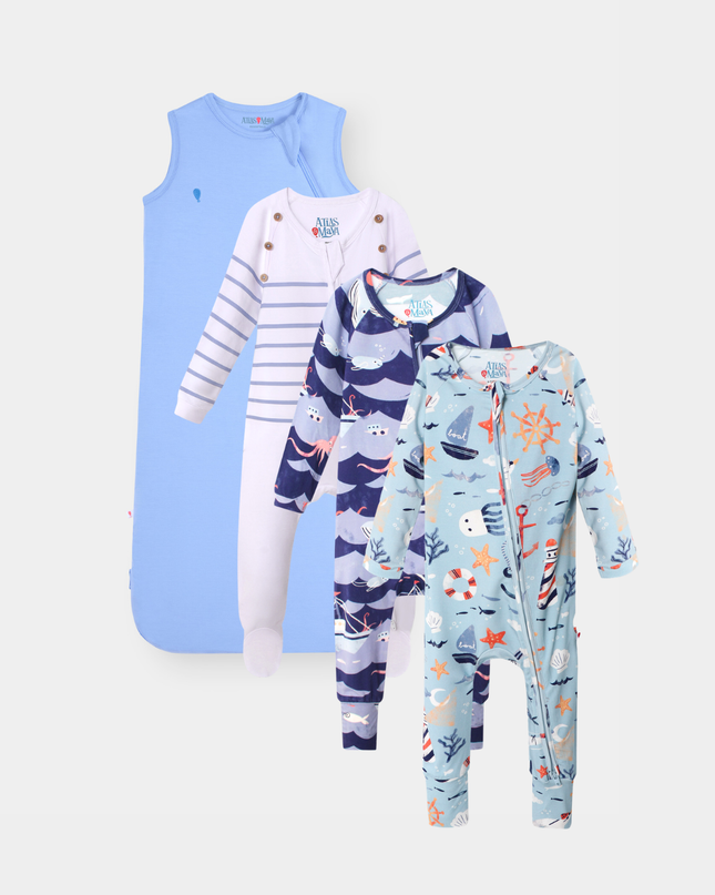 The Sleep Edit · Full Set | Sleep Sack, Captain Cuddle, Ocean Snuggles & Anchor Away | Frost Blue