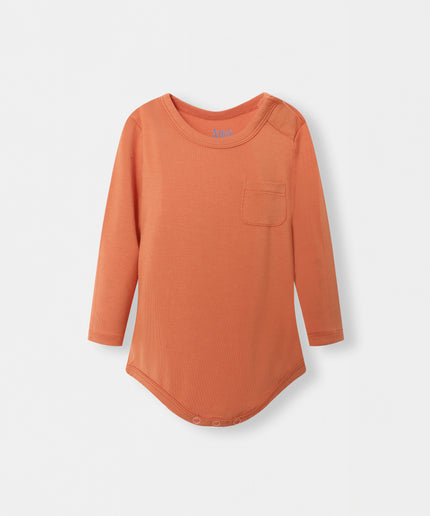 Pocket Long Sleeve Magnetic Bodysuit - Orange - Atlas & Maya