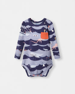 Pocket Long Sleeve Magnetic Bodysuit - Ocean Snuggles - Atlas & Maya