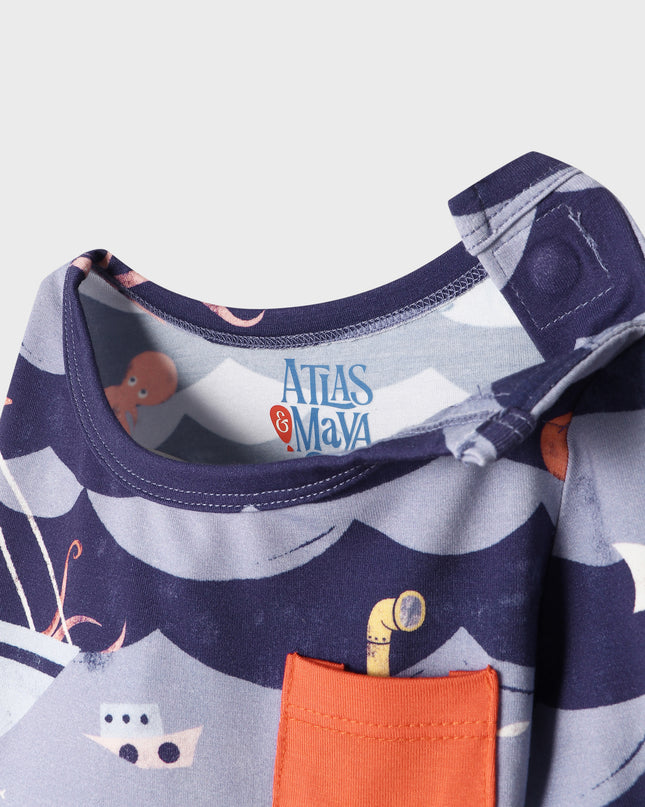 Pocket Long Sleeve Magnetic Bodysuit - Ocean Snuggles - Atlas & Maya