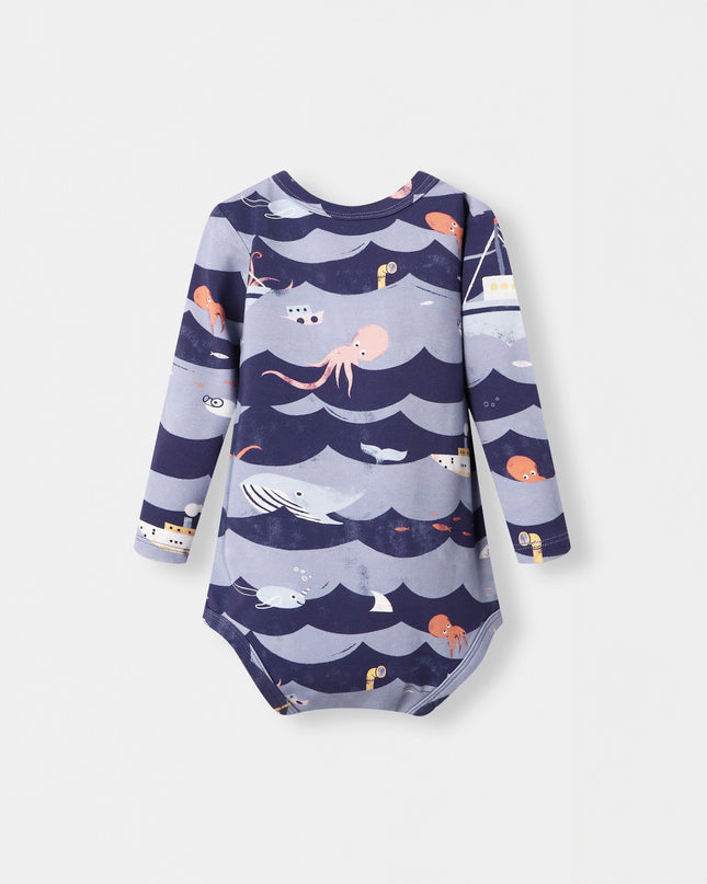 Pocket Long Sleeve Magnetic Bodysuit - Ocean Snuggles - Atlas & Maya