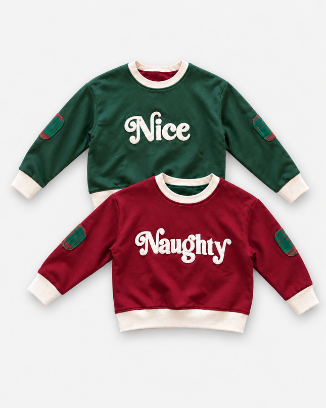 Adult Reversible Organic Cotton Christmas Jumper | Nice or Naughty