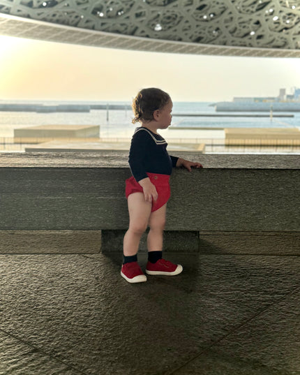 Nautical Bodysuit + Sailor Short - Navy/Red