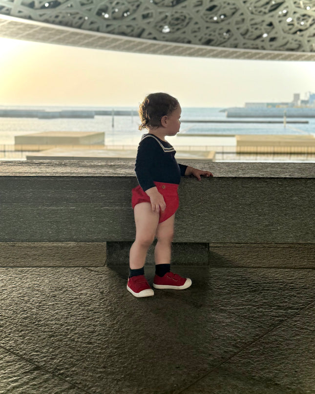 Nautical Bodysuit + Sailor Short - Navy/Red