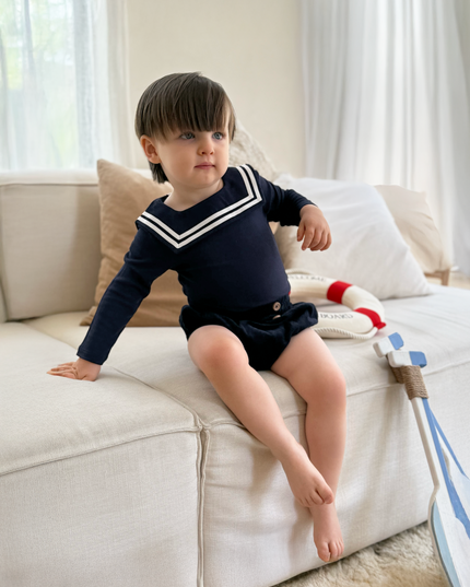 Nautical Bodysuit + Sailor Short - Navy Blue