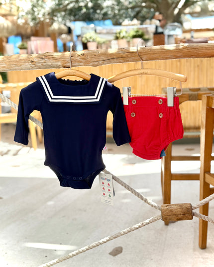 Nautical Bodysuit + Sailor Short - Navy/Red
