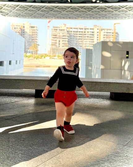 Nautical Bodysuit + Sailor Short - Navy/Red