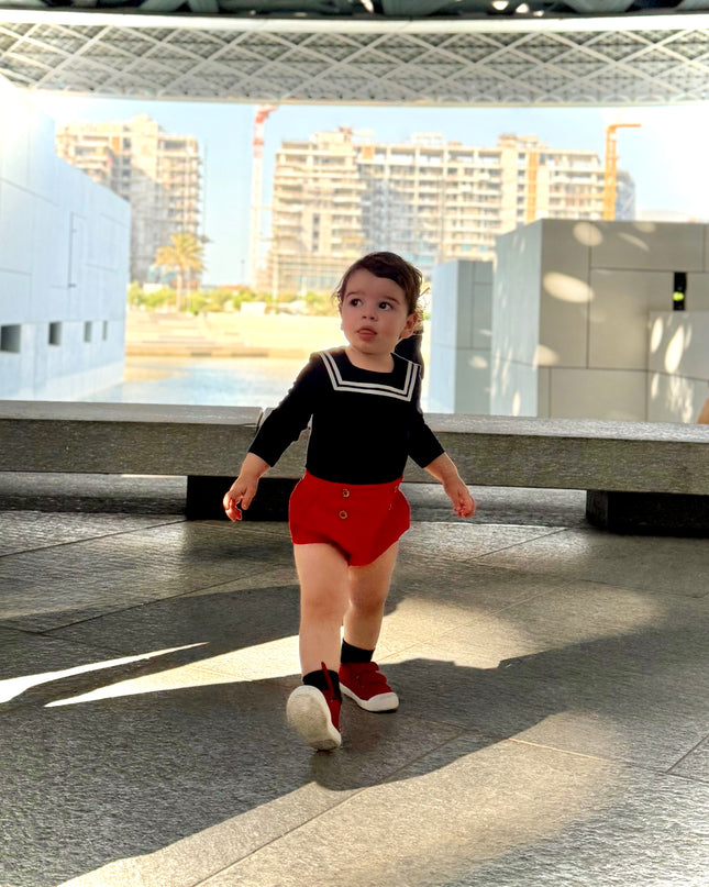 Nautical Bodysuit + Sailor Short - Navy/Red