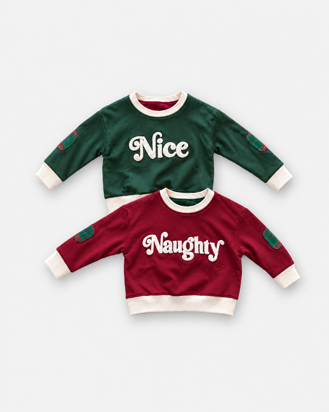 Kids Reversible Organic Cotton Christmas Jumper | Nice or Naughty