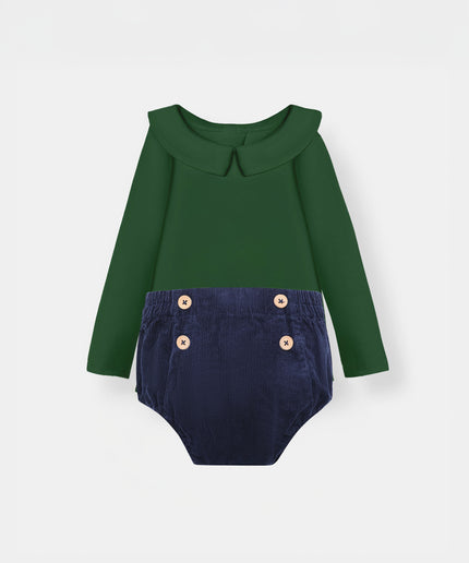 Bermuda Bodysuit + Sailor Short - Green/Navy - Atlas & Maya  Bermuda Bodysuit + Sailor Short - Green/Navy Bamboo Set