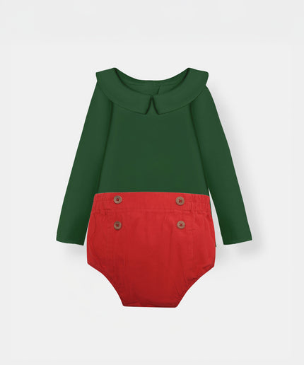 Bermuda Bodysuit + Sailor Short - Green/Red - Atlas & Maya  Bermuda Bodysuit + Sailor Short - Green/Red Bamboo Set