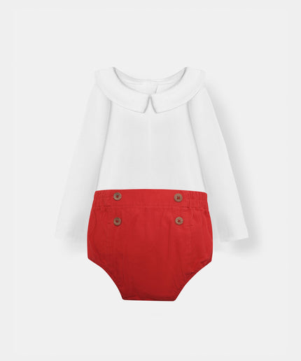 Bermuda Bodysuit + Sailor Short - White/Red - Atlas & Maya  Bermuda Bodysuit + Sailor Short - White/Red Bamboo Set