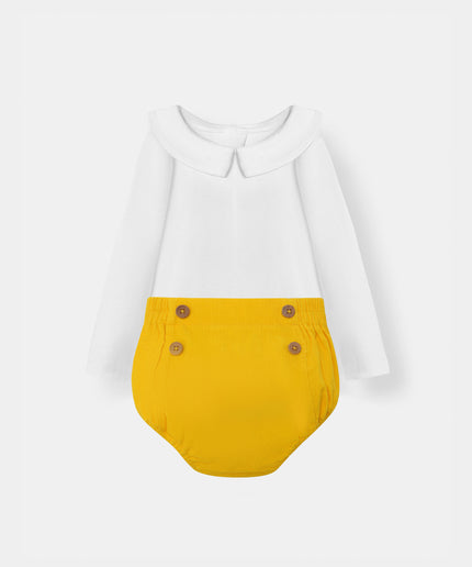 Bermuda Bodysuit + Sailor Short - White/Yellow - Atlas & Maya  Bermuda Bodysuit + Sailor Short - White/Yellow Bamboo Set