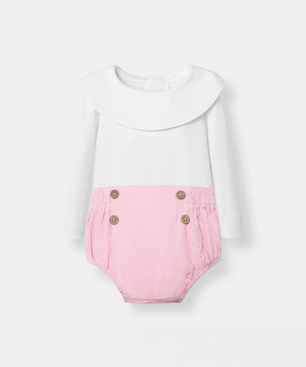 Berta Bodysuit + Sailor Short - White/Pink - Atlas & Maya  Berta Bodysuit + Sailor Short - White/Pink Bamboo Set