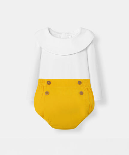 Berta Bodysuit + Sailor Short - White/Yellow - Atlas & Maya  Berta Bodysuit + Sailor Short - White/Yellow Bamboo Set