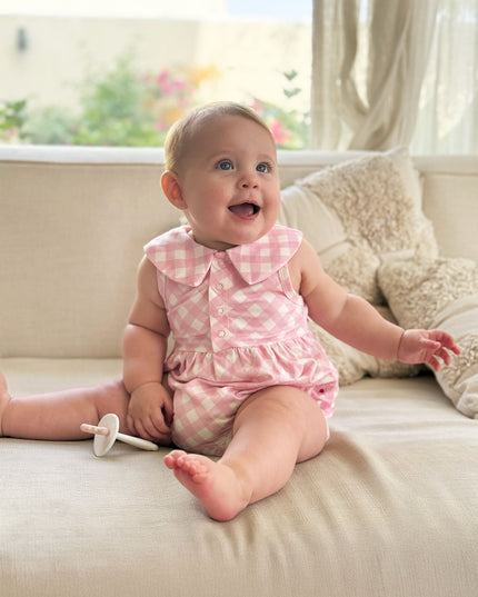 Berta Bubble Romper - Blush Plaid
