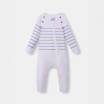 Captain Cuddle Playsuit - White & Blue (Footless)