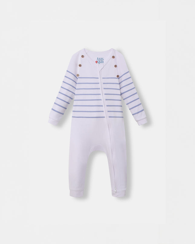 Captain Cuddle Playsuit - White & Blue (Footless)