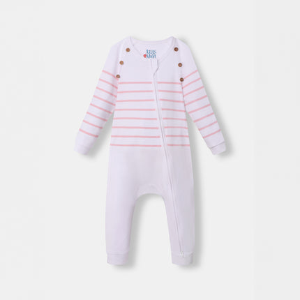 Captain Cuddle Playsuit - White & Pink (Footless)