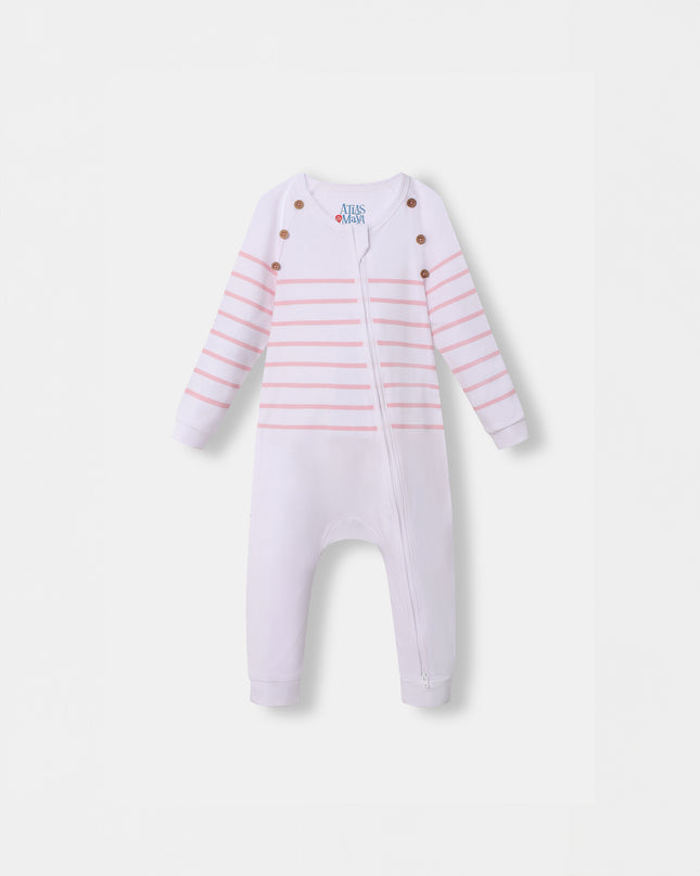 Captain Cuddle Playsuit - White & Pink (Footless)