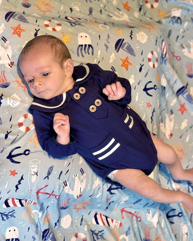 First Mate Romper - Navy Blue