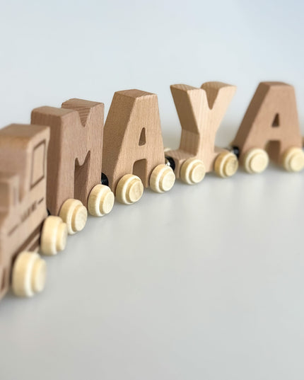 The Keepsake Wooden Name Train - Personalised - Atlas & Maya  The Keepsake Wooden Name Train - Personalised Bamboo 