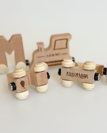 The Keepsake Wooden Name Train - Personalised - Atlas & Maya  The Keepsake Wooden Name Train - Personalised Bamboo 