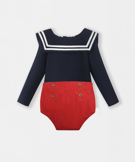 Nautical Bodysuit + Sailor Short - Navy/Red