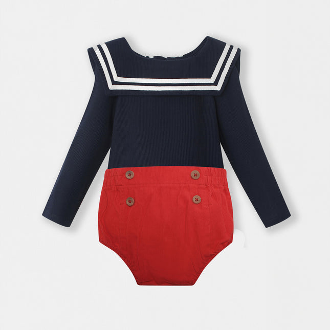 Nautical Bodysuit + Sailor Short - Navy/Red