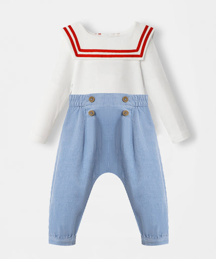 Nautical Bodysuit + Sailor Pant - White/Blue