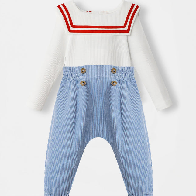 Nautical Bodysuit + Sailor Pant - White/Blue