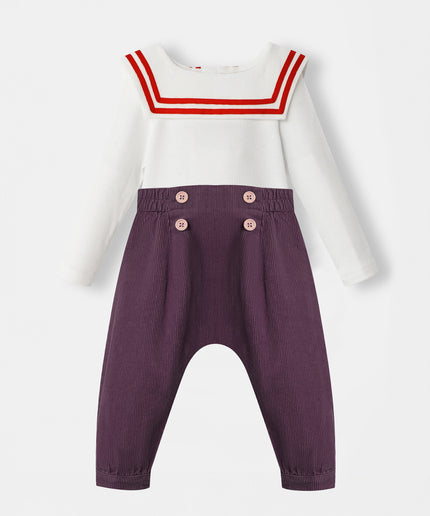 Nautical Bodysuit + Sailor Pant - White/Plum