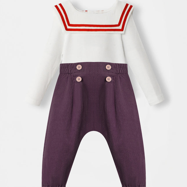 Nautical Bodysuit + Sailor Pant - White/Plum