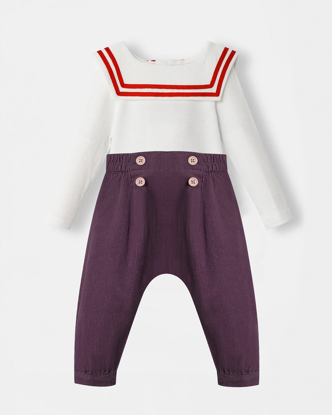 Nautical Bodysuit + Sailor Pant - White/Plum