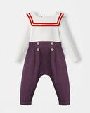 Nautical Bodysuit + Sailor Pant - White/Plum