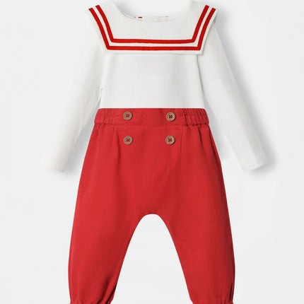 Nautical Bodysuit + Sailor Pant - White/Red