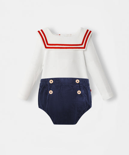 Nautical Bodysuit + Sailor Short - White/Navy